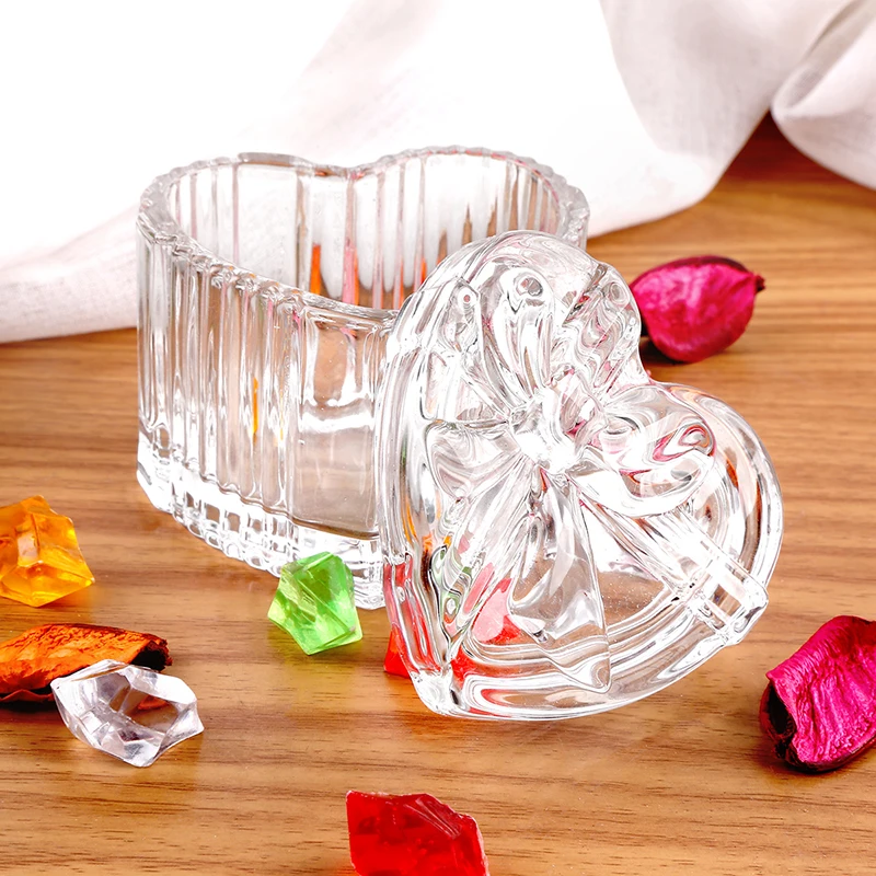 Creative Heart Stripe Glass Jar Bow Storage Jar Bedroom Trinket Storage Box Wedding Hand Gift