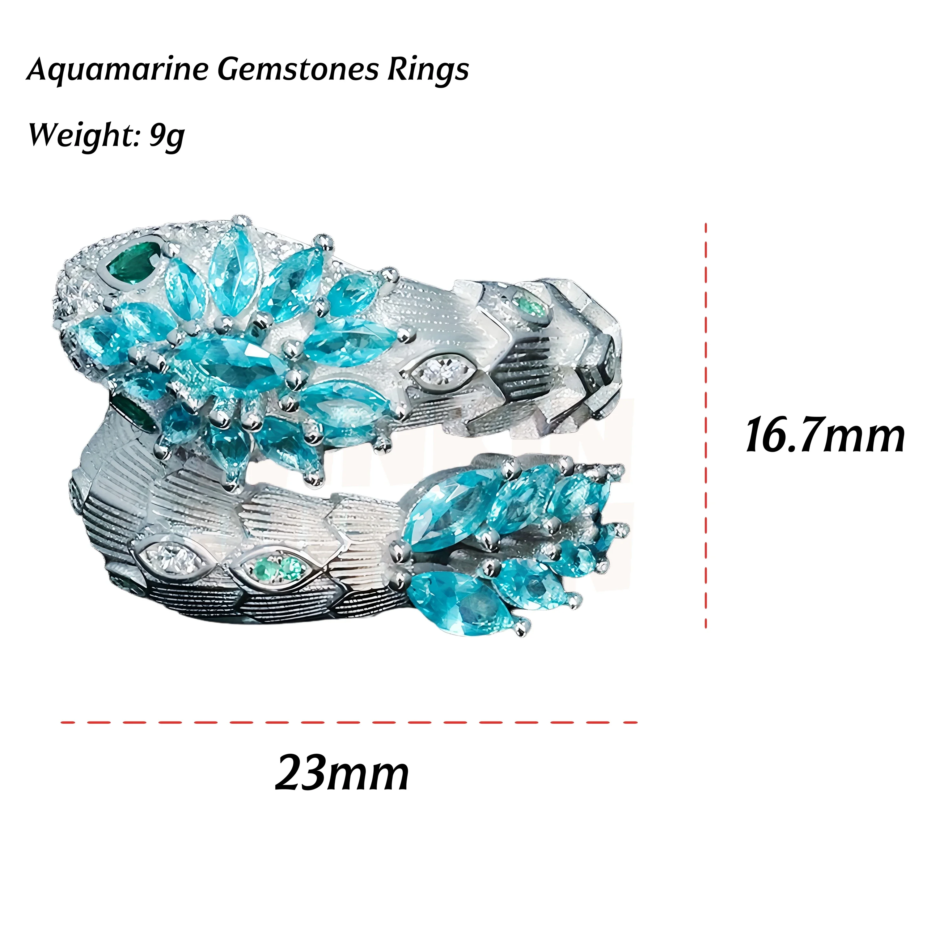 MUSHAN Jewelry Factory Blue Aquamarine Gemstones Snake Rings for Women 925 Sterling Silver Ring S925 Pure Silver Fine Jewelry