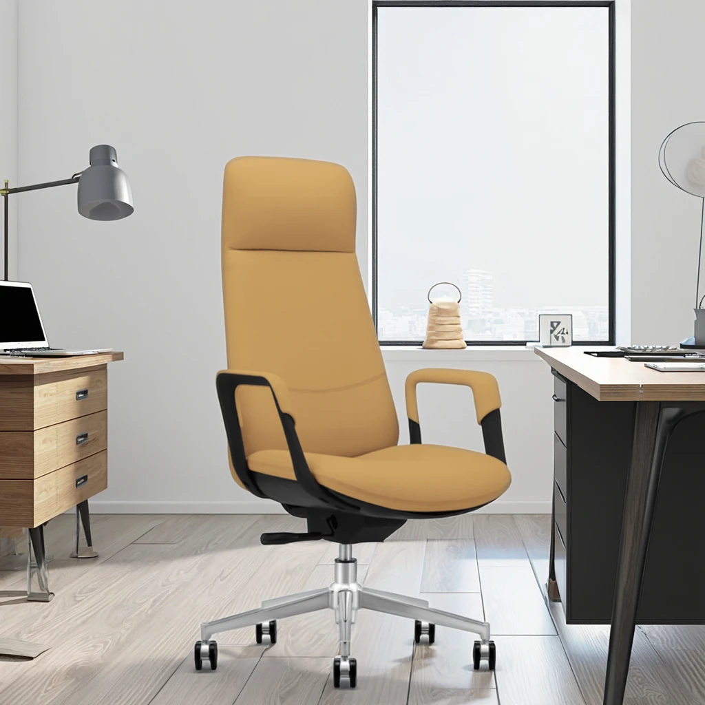 Synthetic Leather Executive Office Chair with Ergonomic Design Adjustable Height Solid Back Steel Base Rotating Seat 6