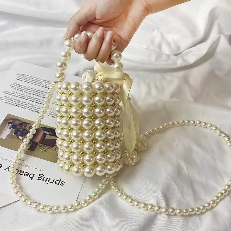 Korea Silver Handmade Pearl Bag - Mini Bucket Beaded Hand Bag