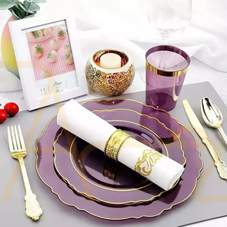 Gold And Purple/blue Disposable Plastic Dinnerware Sets Wedding Party