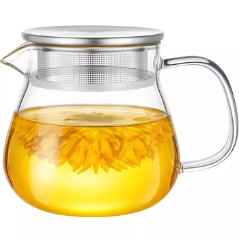 Glass Teapot Set, 34OZ/1000ML Glass Tea Kettle with Loose Tea Infuser &  Warmer, 5OZ/150ML Double-Wall Tea Cup Set of 4, Stovetop & Microwave Safe  Tea