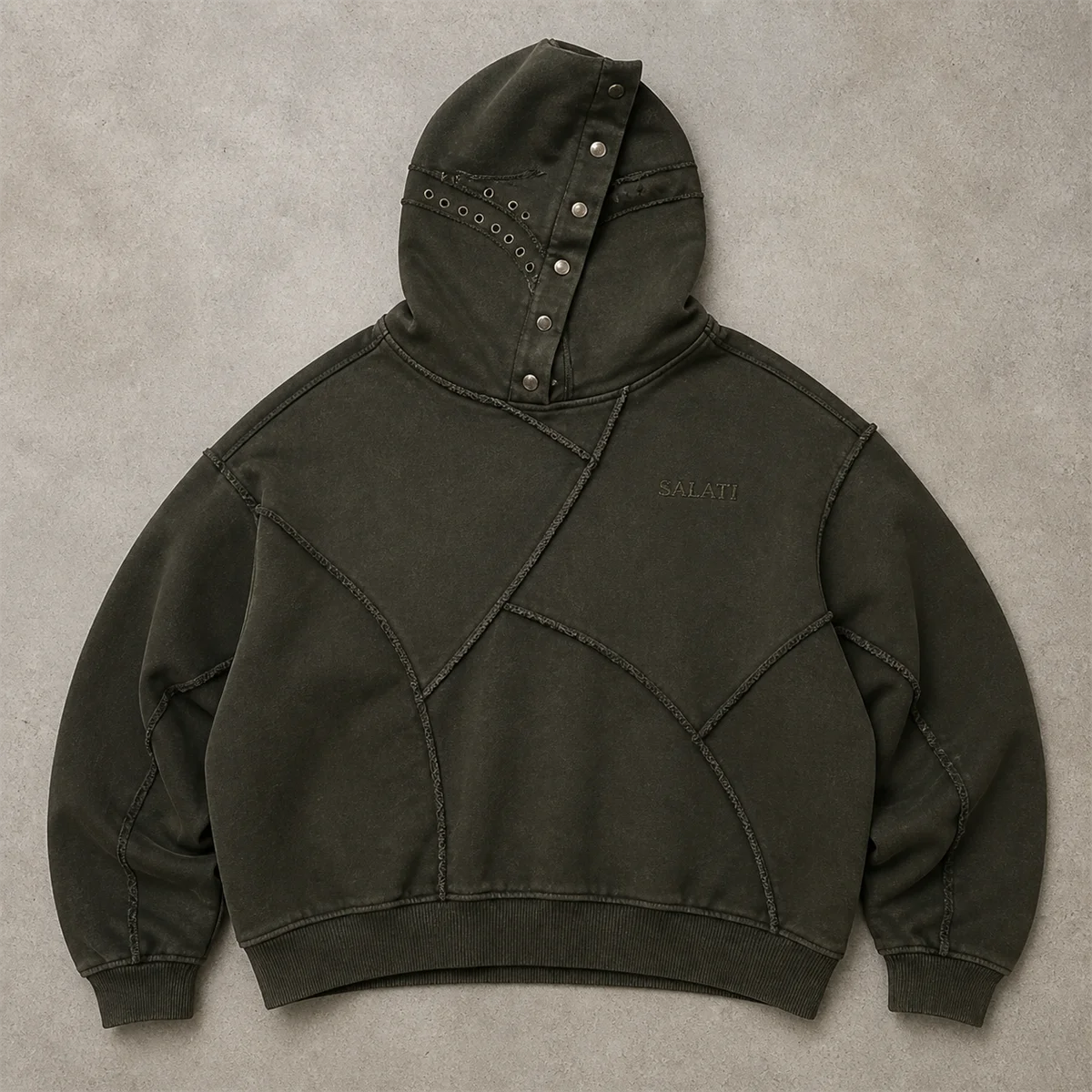 Custom Wholesale Heavyweight Vintage Washed Patchwork Oversized Pullover Hoodies for Men