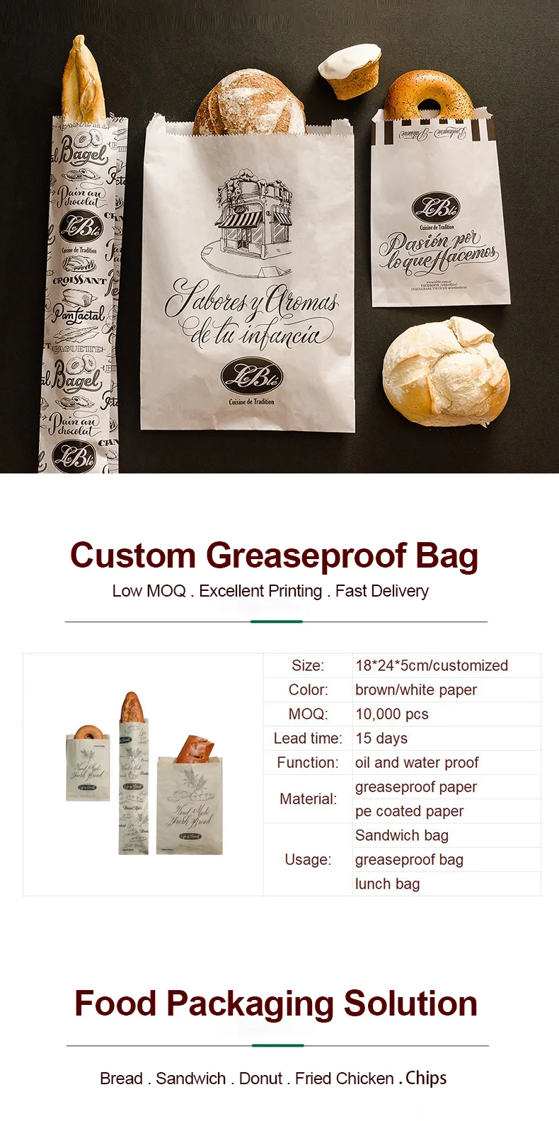 Custom Printed Mini Self Adhesive Glassine Bags Sandwich Bread Lunch Bag Food Grade Self Seal