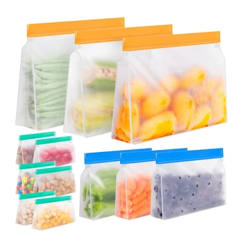 Reusable stand up PEVA storage bag refrigerated food bags PEVA Leakproof Frosted Zipper Food Storage Bags