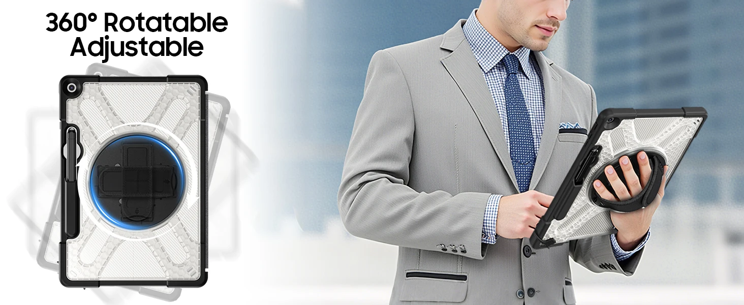 product protective case for microsoft surface pro 12 inch 360 rotating stand shockproof cover with wrist strap and pen holder-4