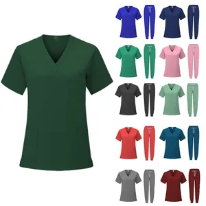 Anti Wrinkle Eco-Friendly Woven Doctor Nurse Summer Sets Stretch Short Sleeveless Hospital Scrubs Uniforms Womens