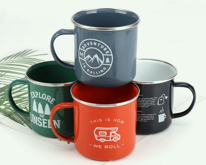 Custom Logo Reusable Rolled Rim Sublimation Tumbler Enamel Camping