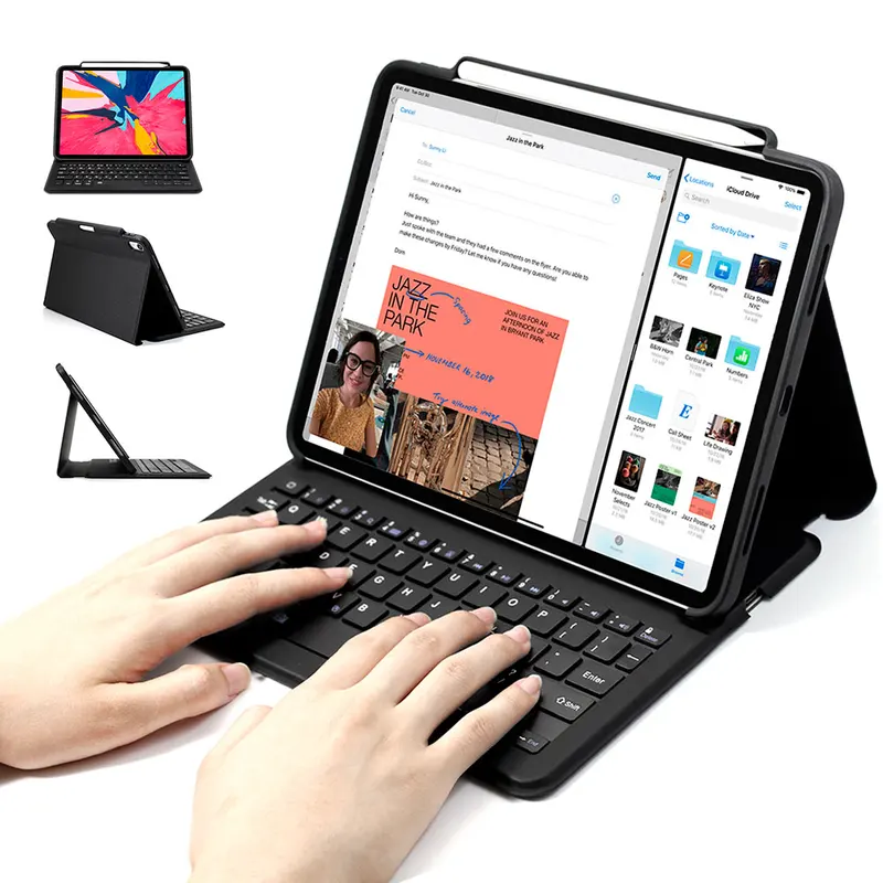 Bluetooth keyboard tablet case with pencil holder for iPad Air and iPad Pro 11
