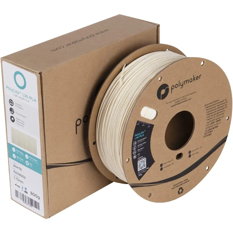 LW PLA Filament 1.75mm, White, 1KG, Lightweight Low-Density Active Foa –