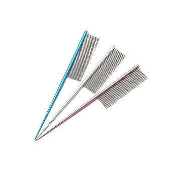 Copper Stainless Steel Pet Comb for Long-Haired Cats Dogs Tie Whip Shape 7 Colors for Golden Retriever Border Herder Breeds Dog