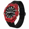 Boîtier de montre en fibre de carbone rouge + bracelet en nylon noir