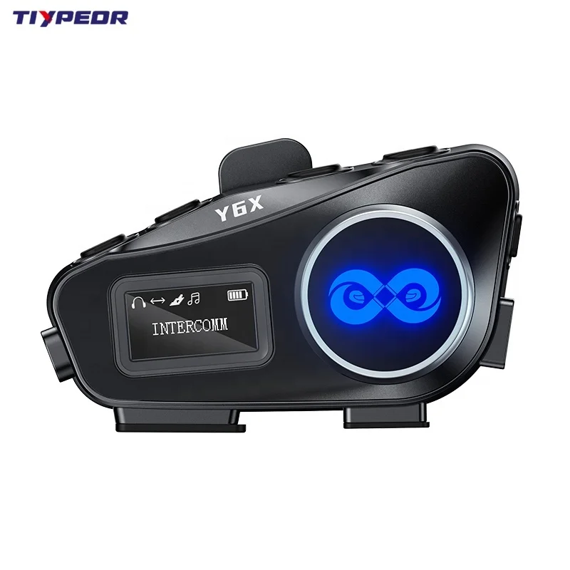 TIYPEOR Motorcycle Bluetooth 5.1 Helmet Earphone IPX6 Waterproof FM Radio Flashlight 4 Riders Intercom 1000m Music Sharing