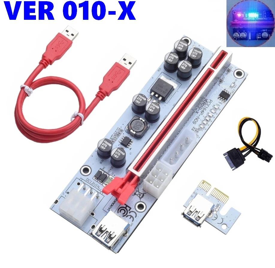 2-10 Pack PCI-E 1x To 16x Riser Extender Cards - USB 3.0 GPU Adapter For Mining Or Multi-GPU Setups
