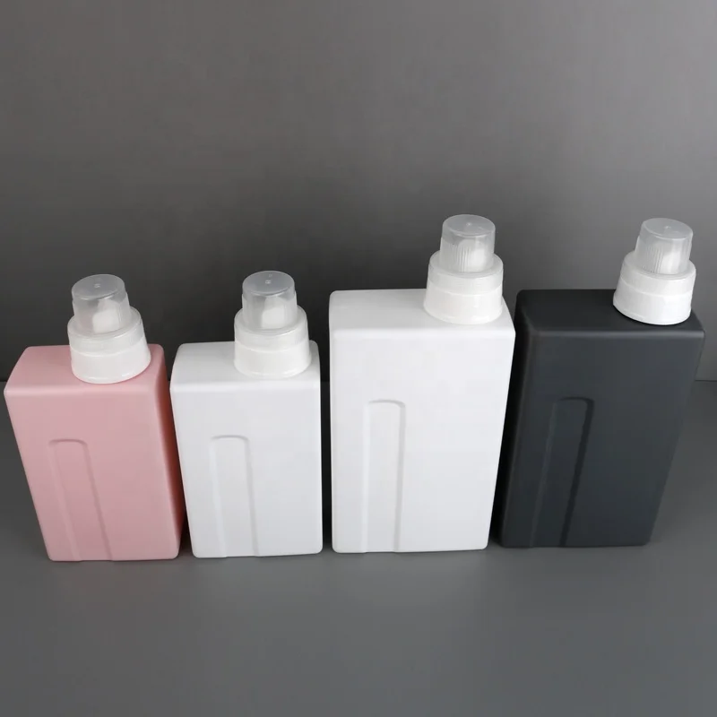 Wholesale  600 ml 1000 ml HDPE Plastic White pink Grey square Mold Liquid Dispenser Packing Laundry Detergent Bottle