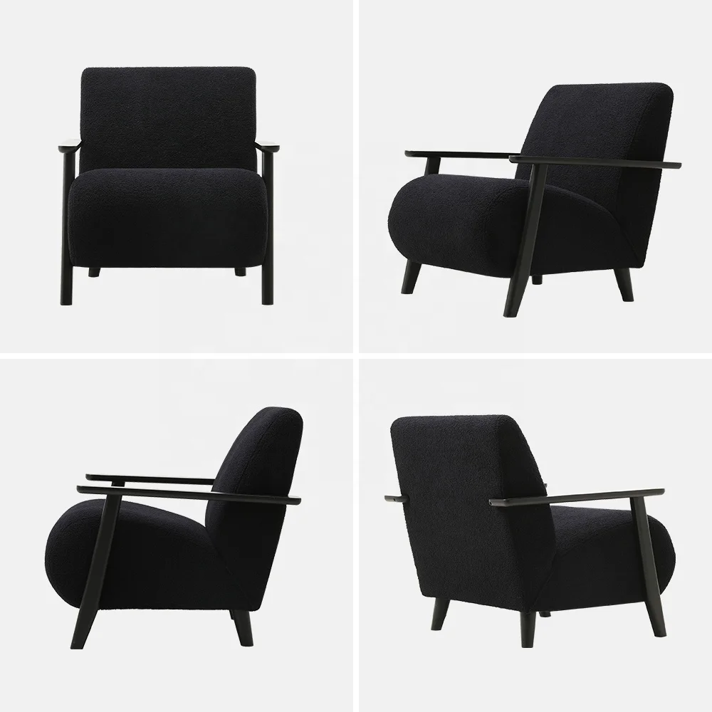 Sherpa Boucle Chair Λουντζ Ζωντανού Δωματίου Επισταλτική Σκέπαση Σύγχρονη Λευκή Μαύρη Φάβρικα και Ξύλο