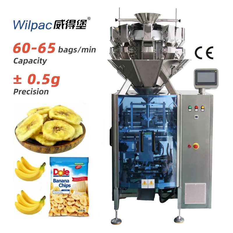 Automatic 2 in 1 Filling Check Weigher Vegetable Plantain Chips Pouch Bag Sealing Bagging Packing Banana Chips Packaging Machine