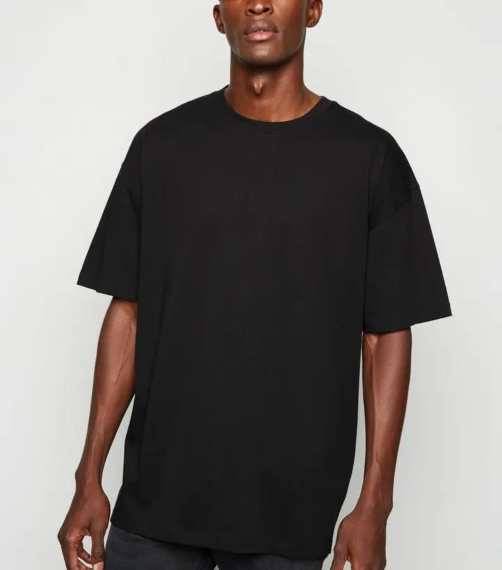 Round Casual Wear Mens Plain Black T-Shirt