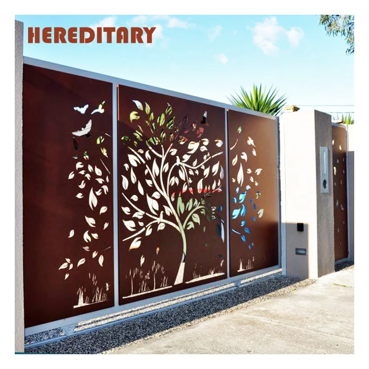 Cnc Plasma Laser Gate and Cnc Carved Metal Feature Panels for Garden Gate Decoration