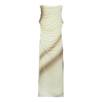 Euro-american style women's dress with French layered silk mesh print