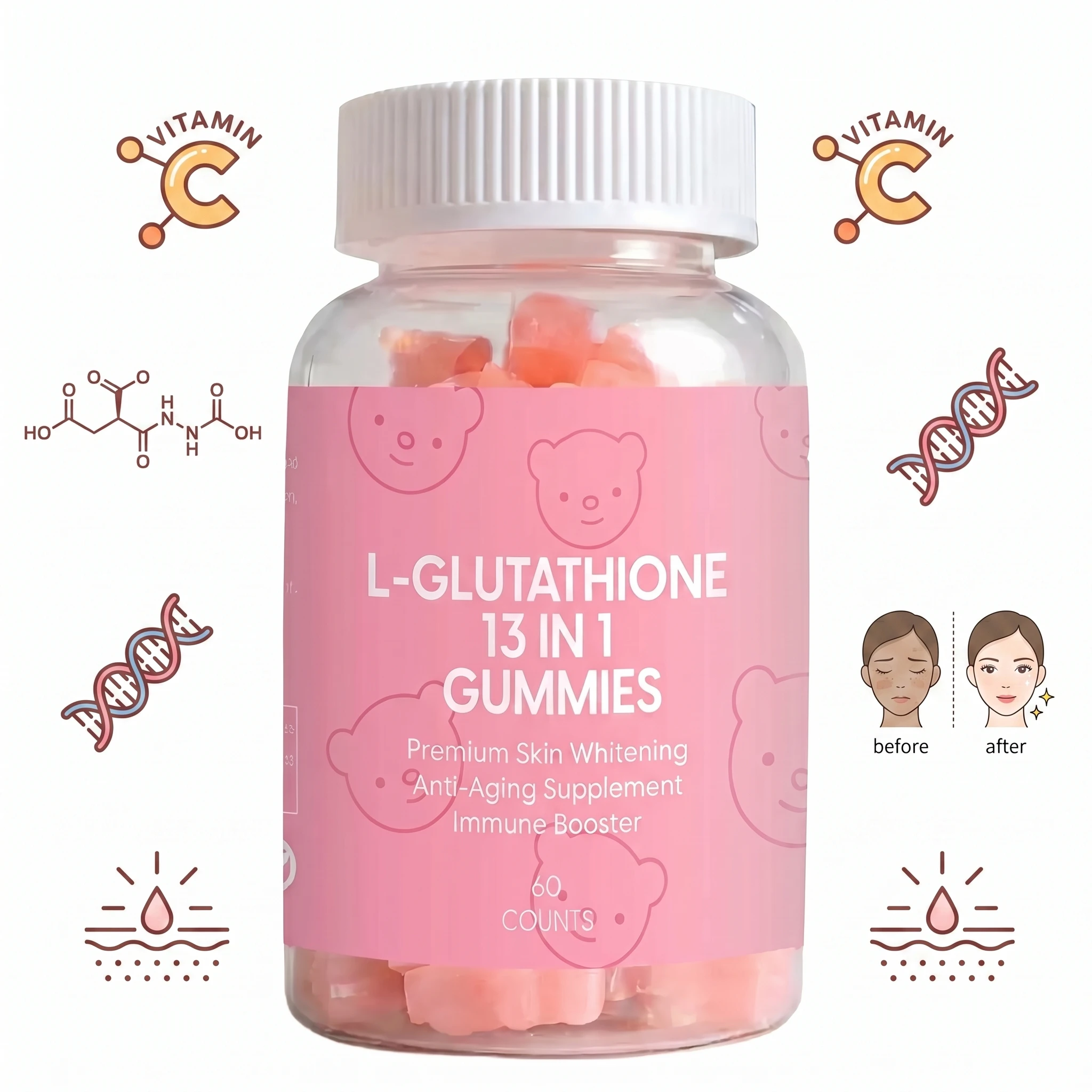 Aeglewell OEM Private Label L-glutathione Collagen Gummies 13 in 1 Skin  Whitening Brightening Gummies