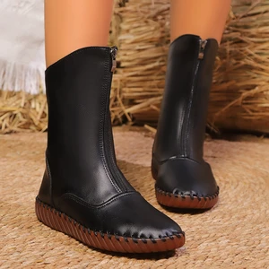 Ankle Zip Boots Fashion Women Boots Girls Winter Top Plush PU Boots for Girls