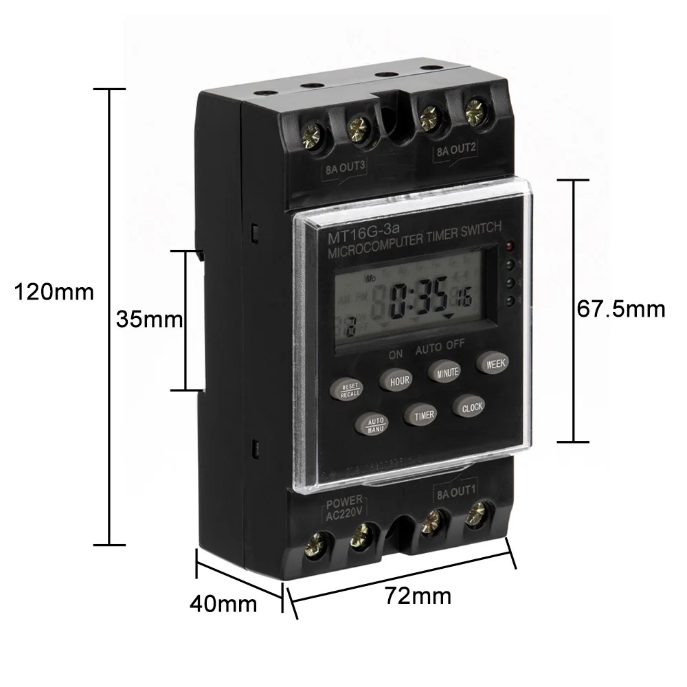 Manhua Electronic Programmable Time Switch AC 220V 25A 1 Minute to 168 Hours Digital Automatic Timer Din Rail Mount MT16G-3a