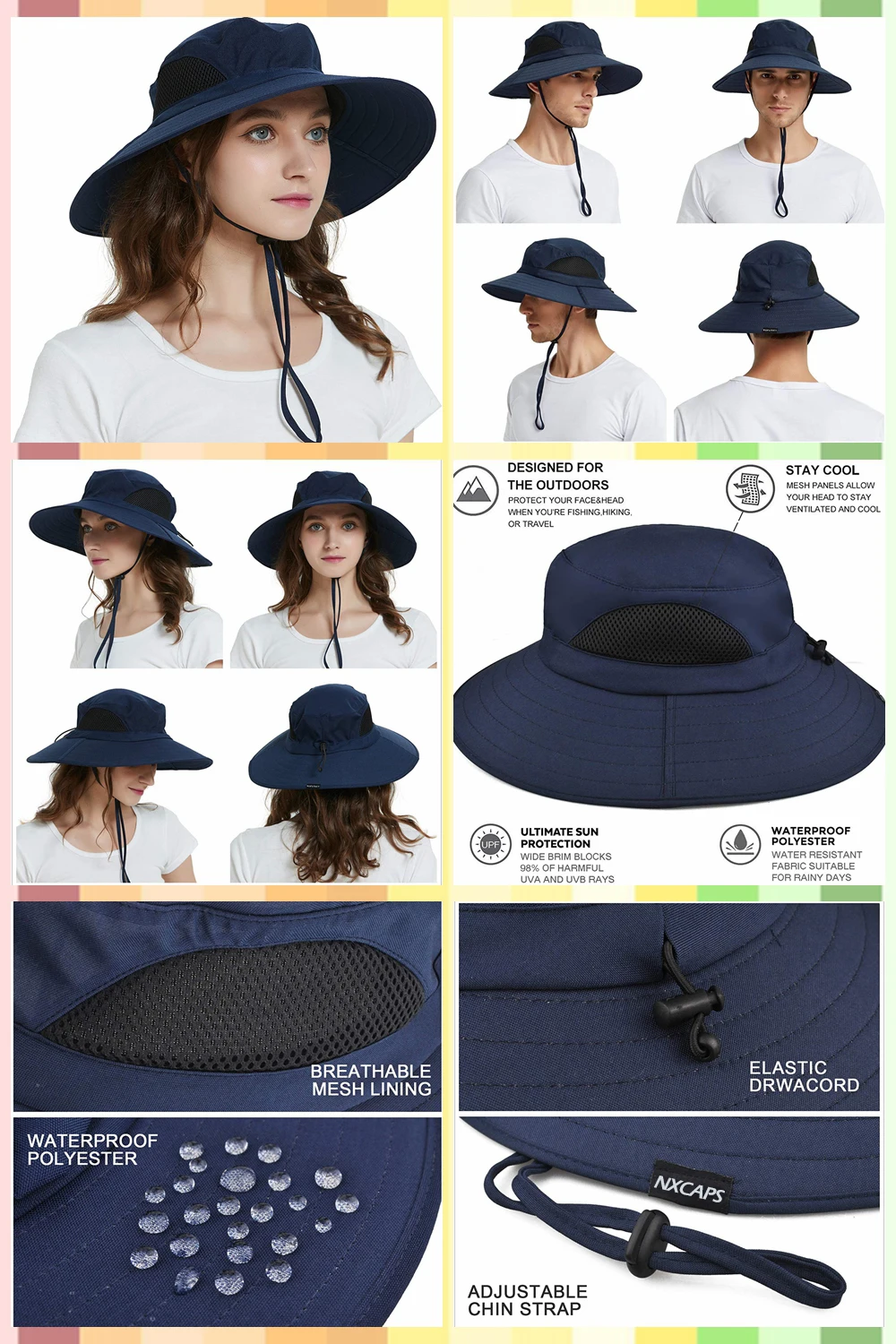 Custom Waterproof Fishing Boonie Bucket Hat Uv Wide Brim Sun The