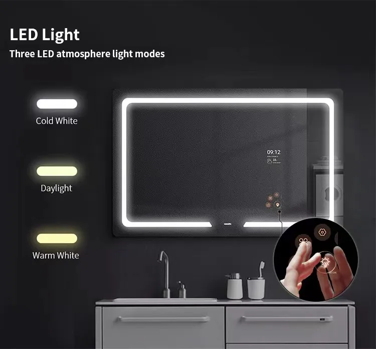 Smart Bathroom Mirror Touch Screen Smart Led Light Bluetooth Magic Smart Digital Mirrors with YouTube Speakers Wifi