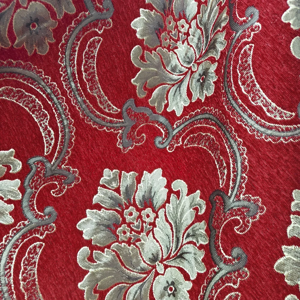 Waterproof Peach Color Gold Damask Jacquard Fabric for Home Deco Breathable Chenille Upholstery Home Textile Use