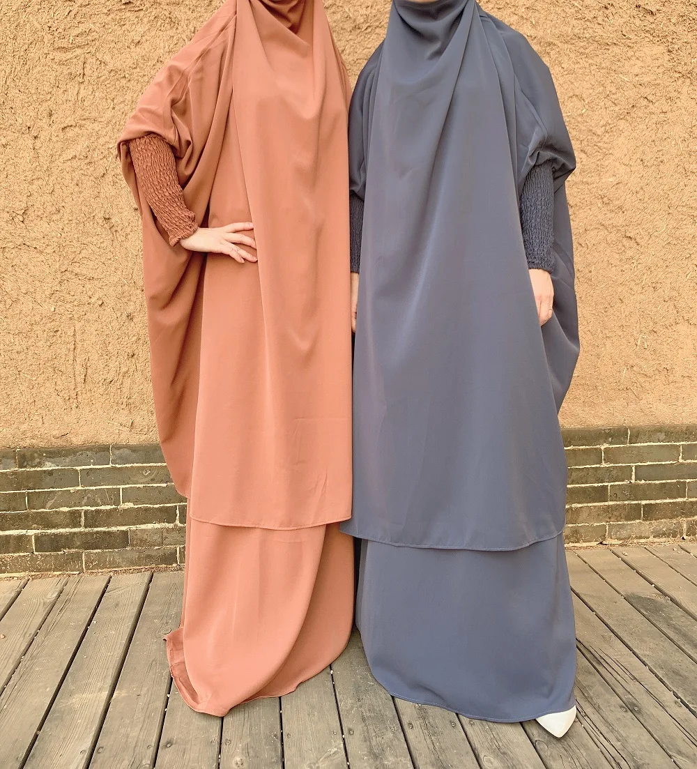 2pc Femme Musulmane Prière Robe Longue Foulard Jupe Islam Hijab Abaya Jilbab Set 