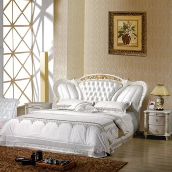 European King size bed frames white modern simple prince beds luxury wedding soft leather bed