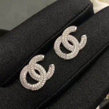 CC Silver Channel Designer Fine Rhinestone Fashion Diamond Exaggerated Luxury Stainless Steel Unique Earrings Jewelry For Women
