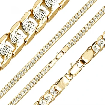 Popular Fashion 14K Gold Copper Necklace Cuban Chain Bracelet Jewelry Gold Link Two Color Chain For Men and Women