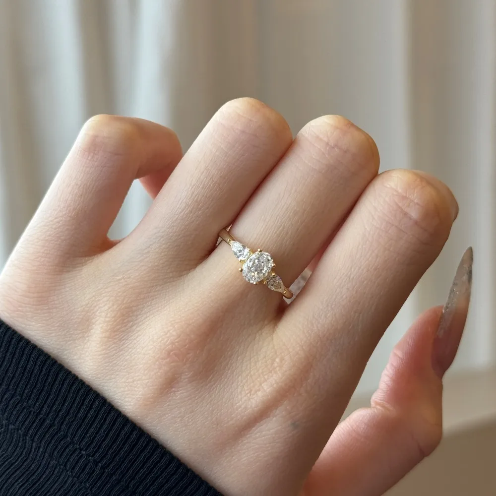 KAKODIY Women's Promise 925 Sterling Silver Engagement Wedding Classic Oval Triple Stone Ring detail 4