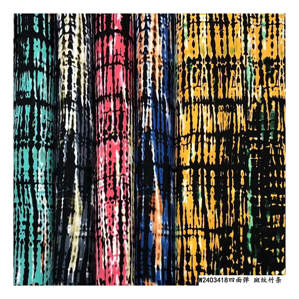 Stock 4 Way Stretch Print Fabric 95% Polyester 5% Spandex 100D Super Soft for Dress