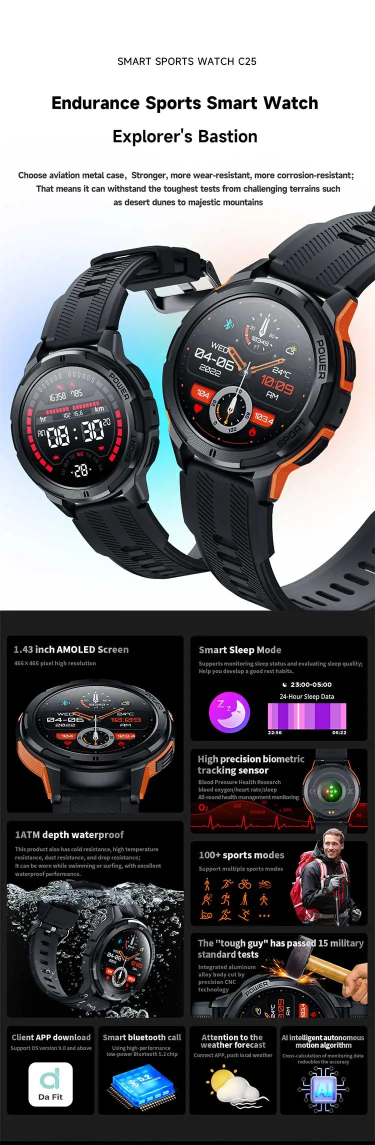 Welcome OEM Order, Factory Whole Selling C25 Relojes Smartwatch 1.43inch Amoled 10m Waterproof Heart Rate Monitoring Outdoor Smart Watch 2025 - Buy 2025 410 Mah Sport Bt Call Smart Watch 1.43inch Amoled Outdoor 10m Waterproof Heart Rate For Men Women Smartwatch outdoors Sport Watch Amoled Dynamic Heart Rate Blood Pressure Bt Call Long Battery Life Sport Modes Smart Watch