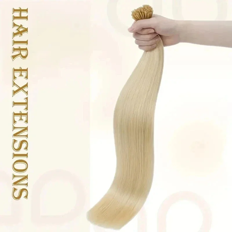 I Tip Hair Extensions Straight 100% Human Hair Bleach Blonde Remy Hair Bundles 50 Grams/Pack_voghion.com