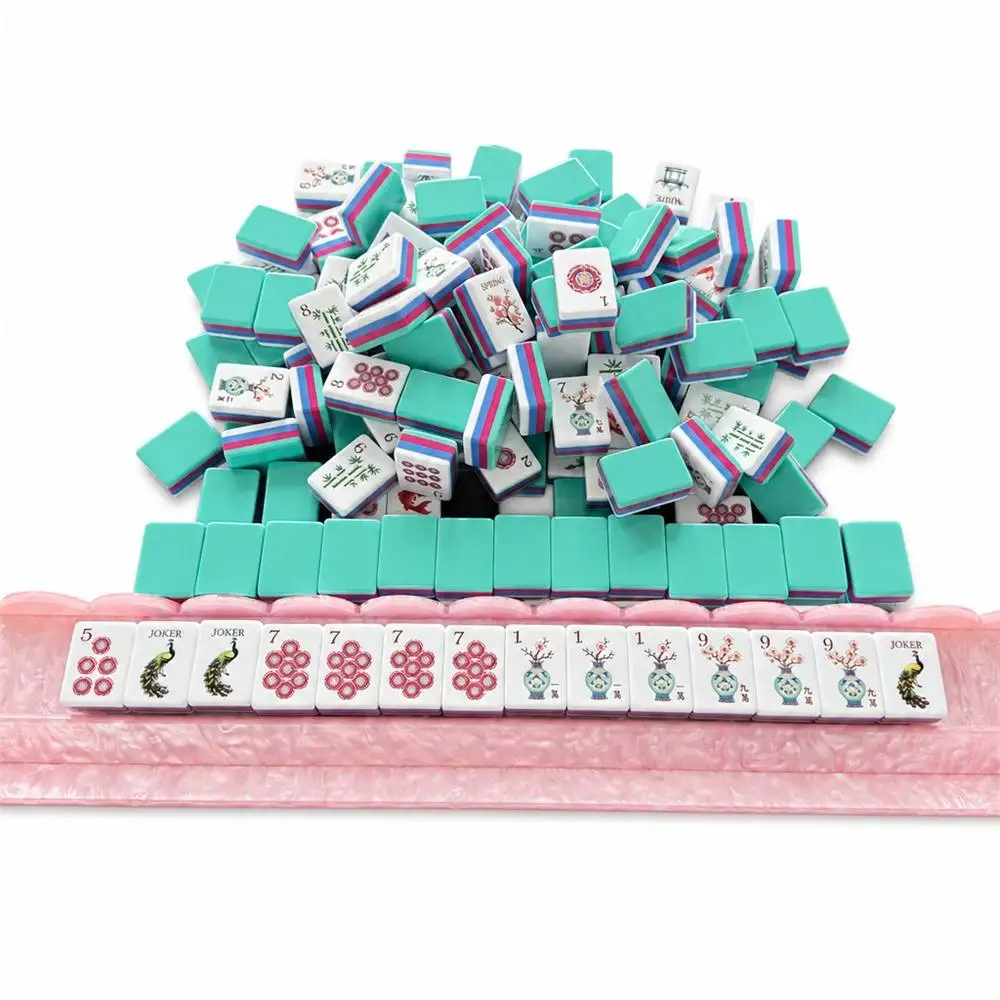 PM-mahjong Mahjong Tiles Luxury Acrylic Carved Traditional Chinese Portable Water Resistant 4-Player Game Night Home Table