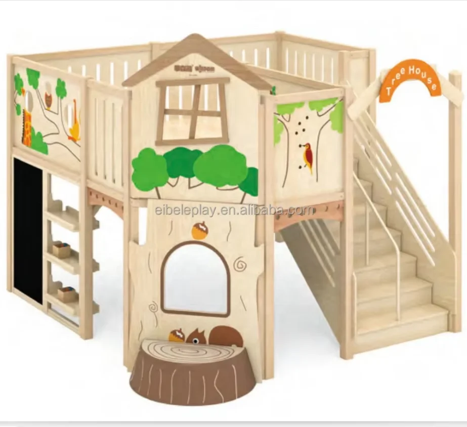 Eibele Hot Sale Kindertag sttte Kinder Baumhaus Indoor Holz Spiel Loft  Lucky Clover Holz Indoor Spielplatz Spielhaus