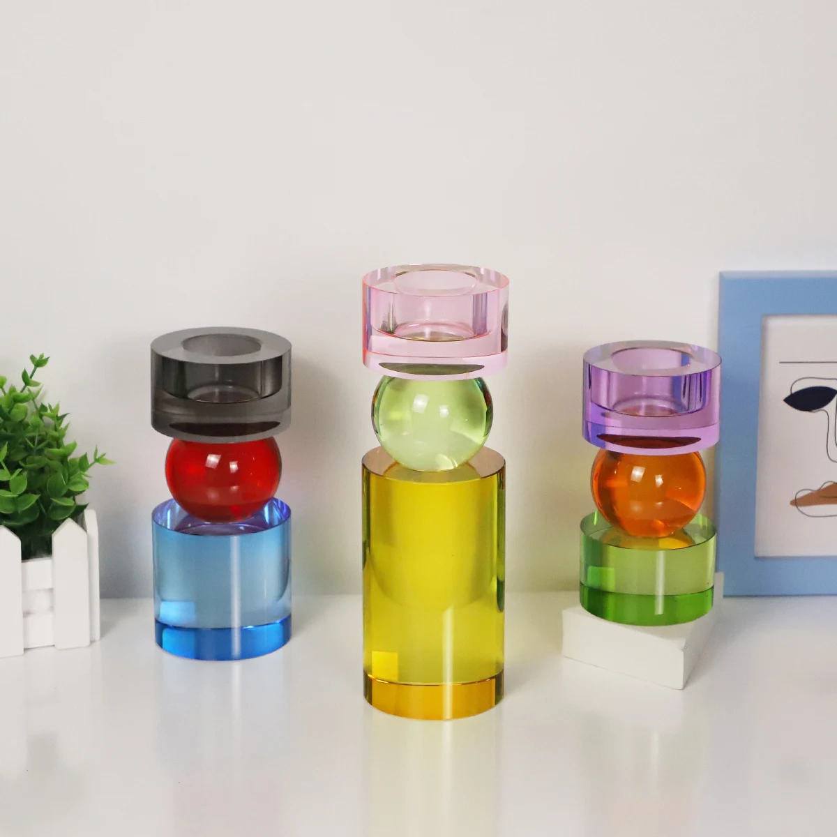 Crystal Made Glass Pillar Tealight Candle Holders Cylinder Candlesticks Holders Colorful Design for Dining Party factory