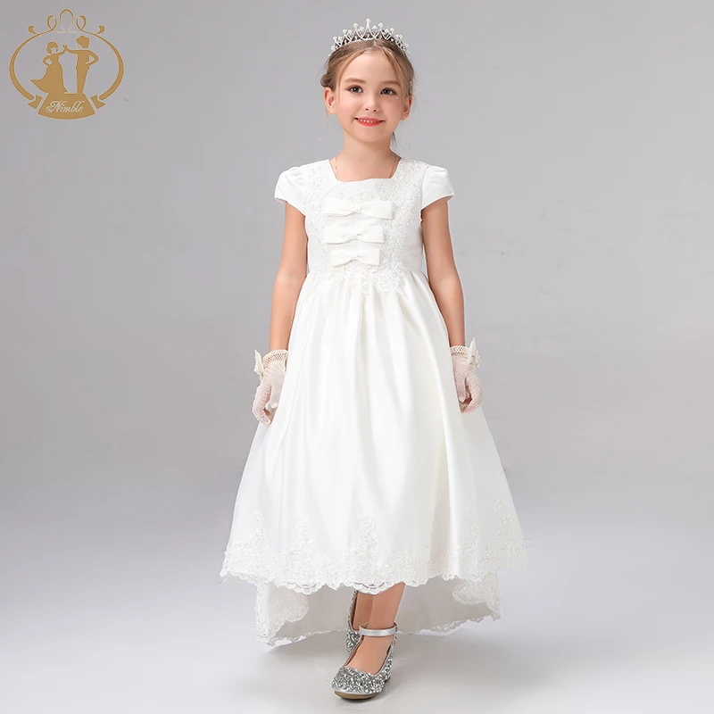 Flower Girl Lace Up Dress Embroidery Birthday Wedding Party Trailing Kids Gown 