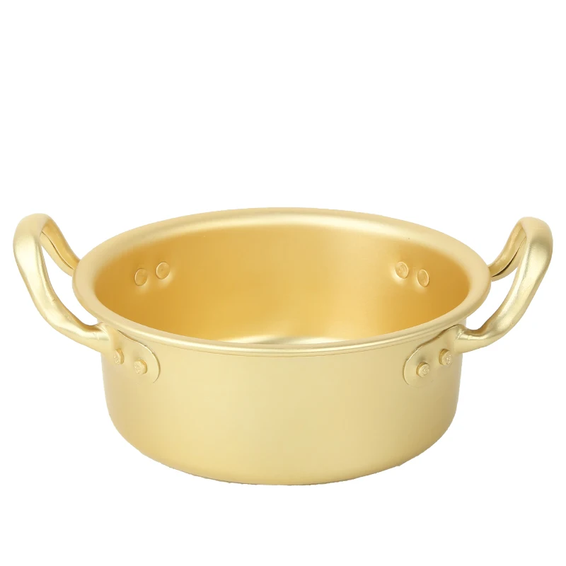 Korean Style Small Aluminum Cooking Pots Ramen Instant Noodle Hotpot Golden Serving Soup Kitchen Cookware Shabu Hot Pot With Lid