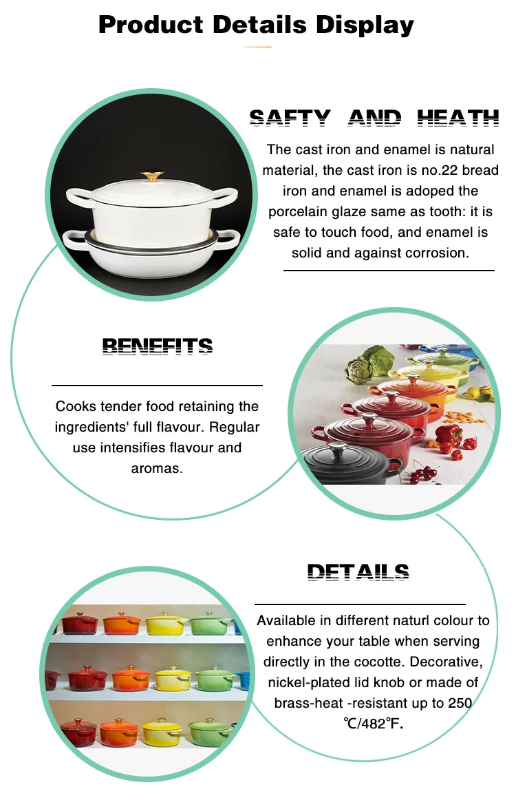 Factory Supply Customizable Cast Iron Enamel Cooking Pot Frying Pan