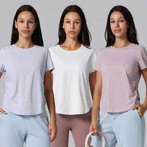 Women's Tops Quick Dry Breathable Drawstring Running Shirt Loose Sports T Shirts Short Sleeve Fitness Top Yoga Shirt for Women