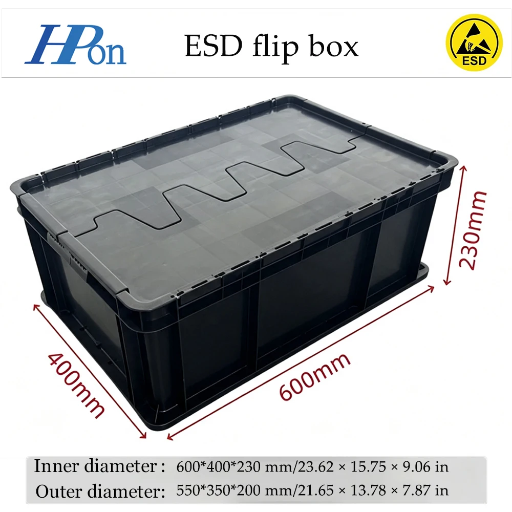 Haoputon 600*400*230 ESD Conductive Flip Top Crate