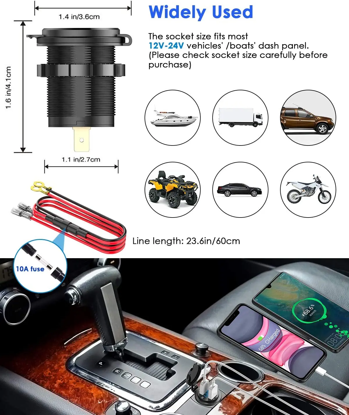 Akozon Car QC3.0 Type C Power USB Power Fast Charge Pour 100