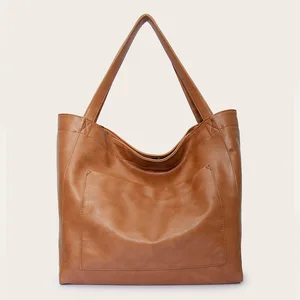 Large Bags for Women with Pockets Soft Leather Hand Bill Shoulder Retro Oil Wax Leather Big Bags for Ladies