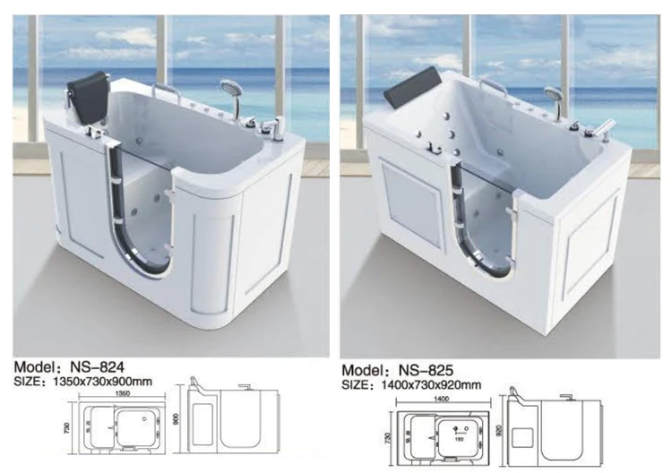 Interior Open Glass Door Walk In Tub Shower Combo For Elderly Acrylic
