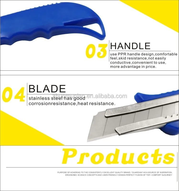 Sharp Paperback Cutter 18MM Carbon Steel Snap Off Blade Colorful Plastic PP Handle Cutter Knife